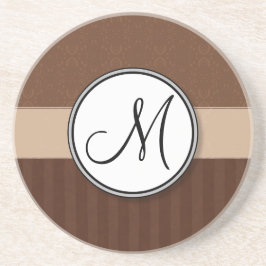 Lederner Brown-Damast mit Streifen und Monogramm Sandstein Untersetzer