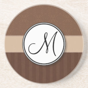 Lederner Brown-Damast mit Streifen und Monogramm Sandstein Untersetzer