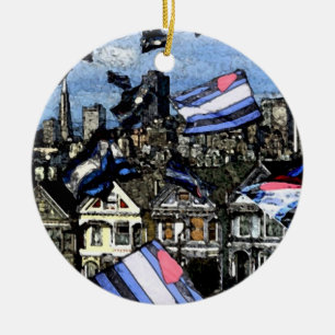 Lederner Stolz-Flaggen über San Francisco Keramik Ornament