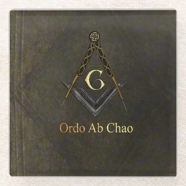 Ledernes Buch-Blick-Quadrat und Kompass Glasuntersetzer (Vorderseite)