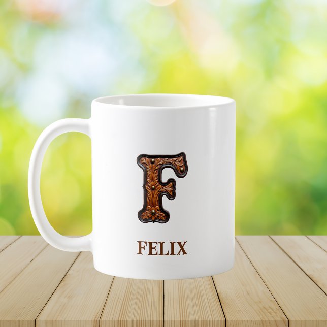Lederpräge-Western-Monogramm Anfangsbuchstabe F Kaffeetasse (Von Creator hochgeladen)
