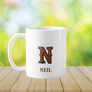 Lederpräge-Western-Monogramm-Anfangsbuchstabe N Kaffeetasse