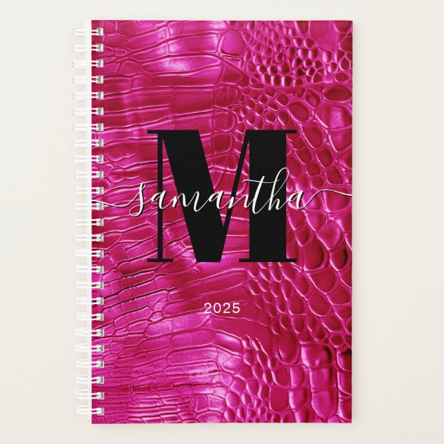 Ledersignatur Monogramm 2025 für heiß rosa Imitate Planer (Vorderseite)