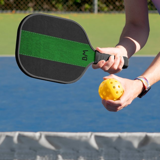 Lederstreifen aus schwarzem und grünem Imitat Pickleball Schläger (InSitu)