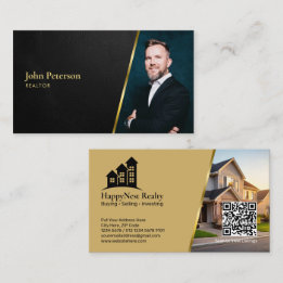 Lederstruktur Immobilien Foto & QR Code Schwarz Visitenkarte