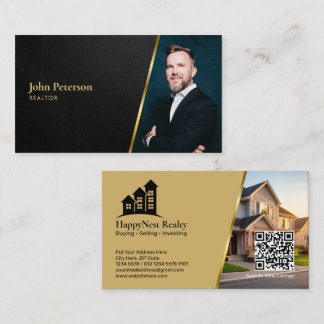 Lederstruktur Immobilien Foto & QR Code Schwarz Visitenkarte