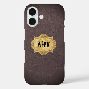 Lederstruktur mit Grunge-Emblem iPhone 16 Hülle