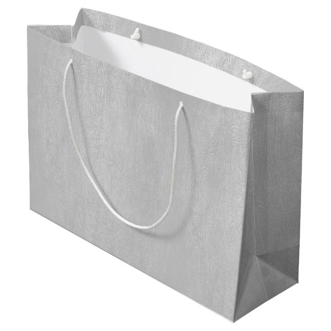 Ledertextur aus hellgrauem Imitat Große Geschenktüte (Rückseite Schrägansicht)