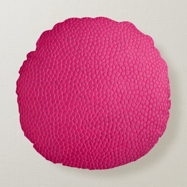 Ledertextur aus rosa Leder Rundes Kissen (Vorderseite)