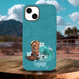 Ledertextur Cowgirl braun Türkis Case-Mate iPhone 14 Hülle