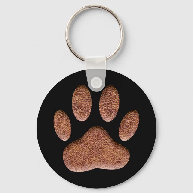 Ledertextur Dog Paw Druck auf schwarzen Schlüssela Schlüsselanhänger (Vorderseite)
