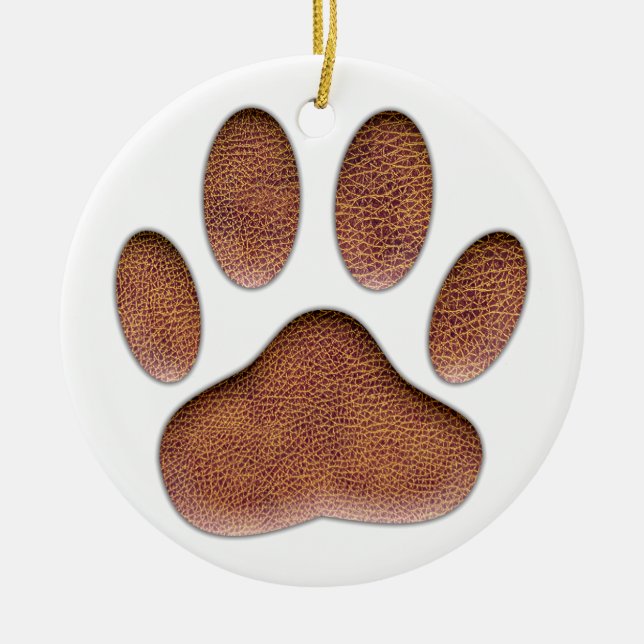 Ledertextur Dog Paw Print Keramik Ornament (Vorne)