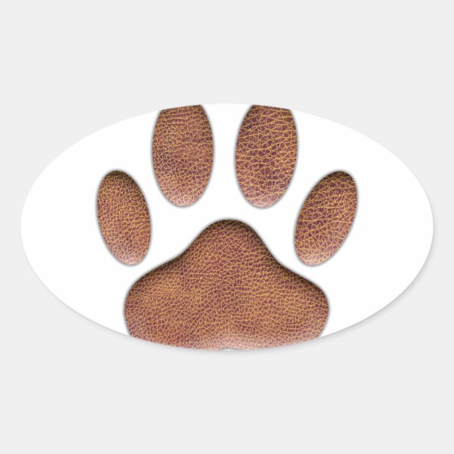 Ledertextur Dog Paw Print Ovaler Aufkleber (Vorderseite)