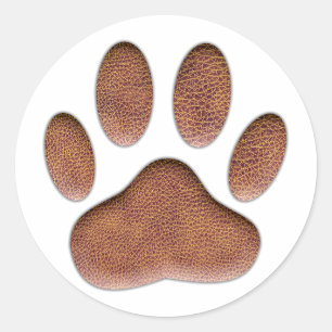 Ledertextur Dog Paw Print Runder Aufkleber