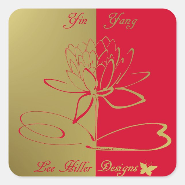 Lee Hiller Designs Logo Akzente Gold Rot Quadratischer Aufkleber (Vorderseite)