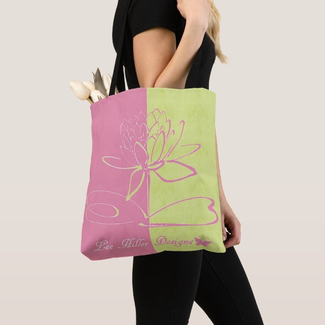 Lee Hiller Designs Logo Akzente Pink Grün  Tasche (Von Nahem)