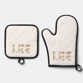 Lee Hmong Nachname Beige Kariert Ofenhandschuh & Topflappen-Set