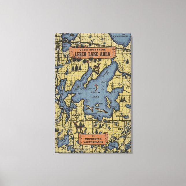 Leech Lake Area, Minnesota - Große Buchstabenszene Leinwanddruck (Vorderseite)