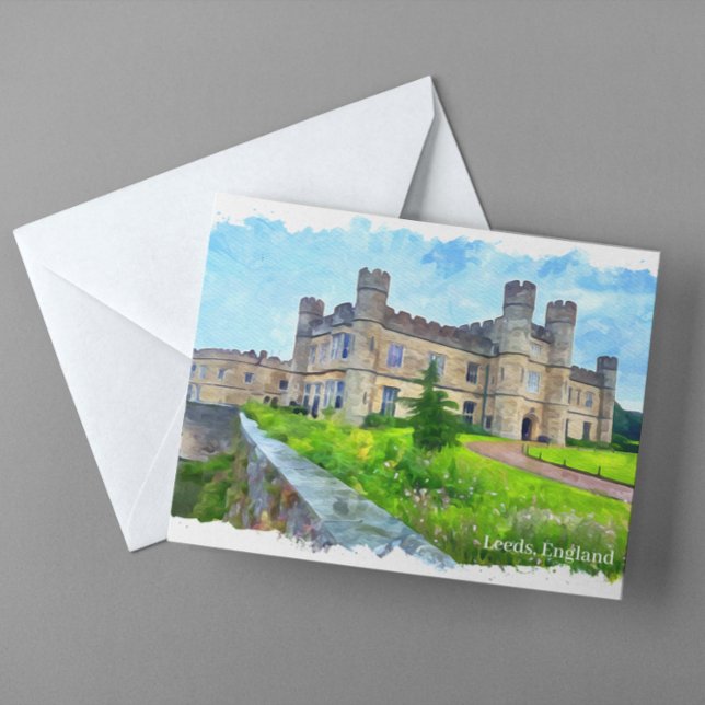 Leeds England Castle Panorama View Postkarte (Leeds England castle postcard)