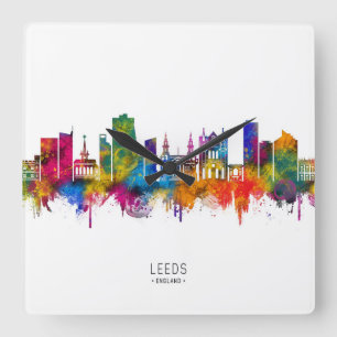 Leeds England Skyline Quadratische Wanduhr