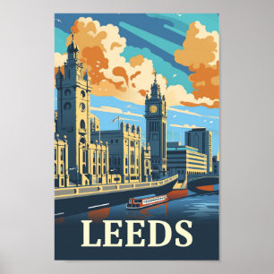 Leeds England Vintag Retro Travel Illustration Poster