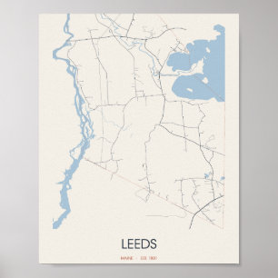 Leeds, Maine Straßenkarte Poster – Gegr. 1801