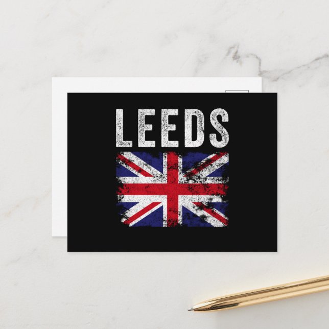 Leeds UK Flag England Souvenir Postkarte (Vorderseite/Rückseite Beispiel)