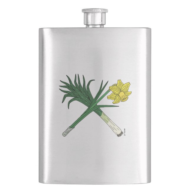 Leek und Daffodil Crossed Flachmann (Vorderseite)
