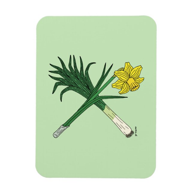 Leek und Daffodil Crossed Magnet (Vertikal)