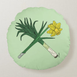 Leek und Daffodil Crossed Rundes Kissen