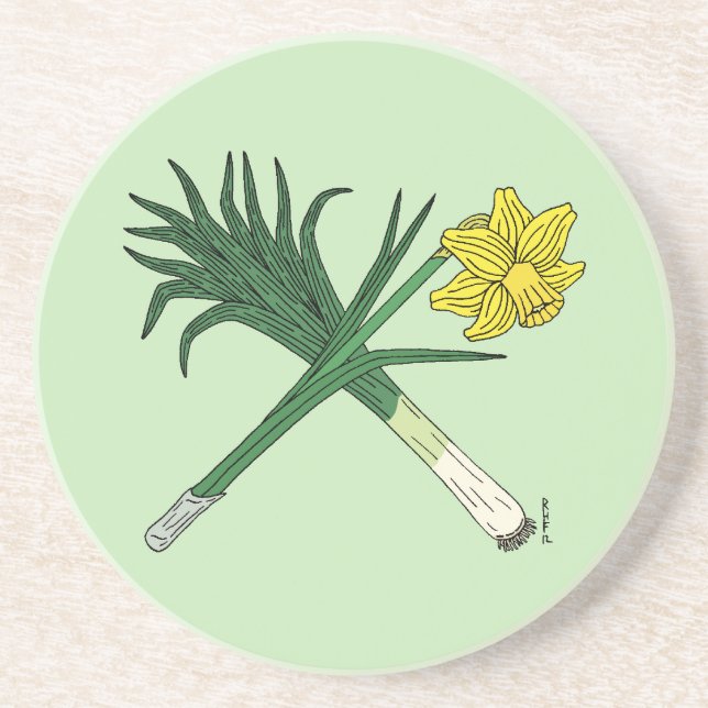 Leek und Daffodil Crossed Sandstein Untersetzer (Vorne)