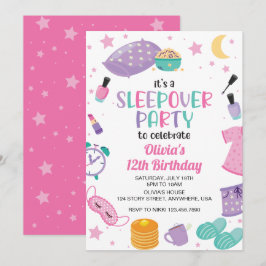 Leepover Schlummer Party rosa lila zwischen Einladung
