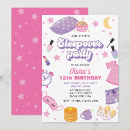 Leepover Schlummer Party rosa lila zwischen Einladung