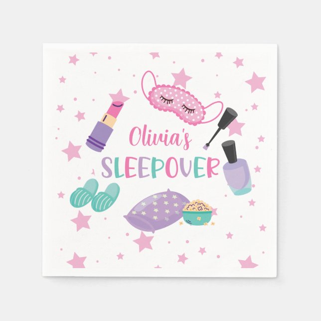 Leepover Schlummer Party rosa lila zwischen Serviette (Vorderseite)