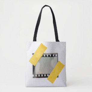 Leere 35mm Filmrahmen, gelbe Streifen. Tasche