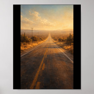 Leere Autobahn, die in der Hitze verschwindet Poster