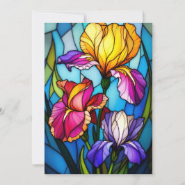 Leere flache Grußkarte mit Iris im Buntglasstil Feiertagskarte