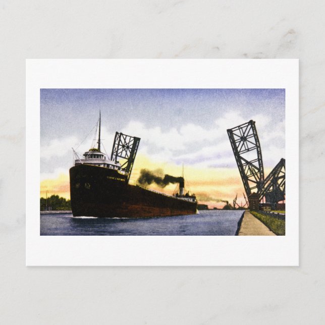 Leere Frachter über Bascule Bridge, Soo Locks Postkarte (Vorderseite)