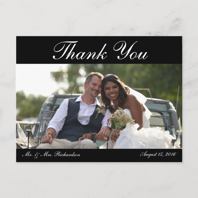 Leere - Horiz. B&W Custom Wedding Foto Vielen Dank Postkarte (Vorderseite)