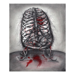 Leere Käfigvogel-Anatomie Goth-Horror Originalkuns Fotodruck
