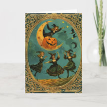 Leere Karte Vintage-Hexen tanzen um den Mond 5x7