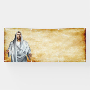 Leere Kirchenschablone Jesuss und des Pergaments Banner
