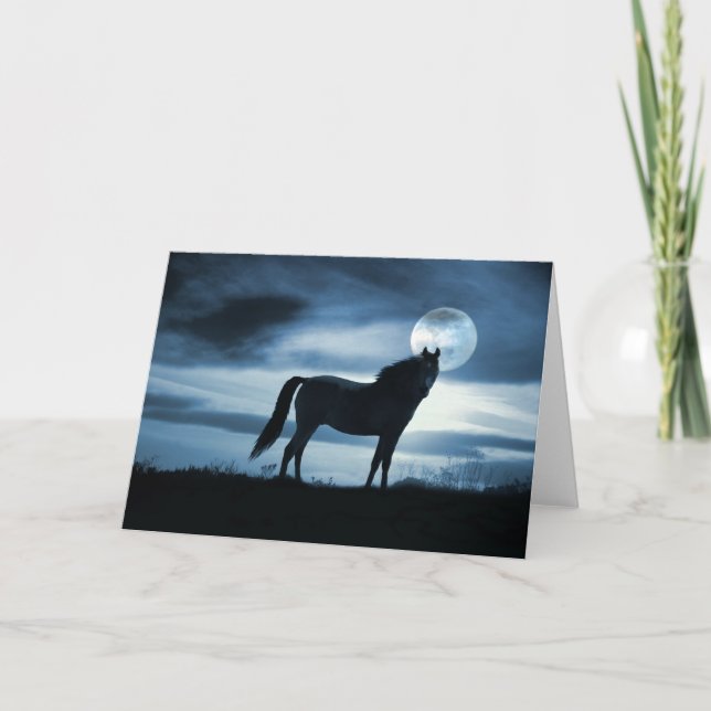 Leere Pferdekarte, schönes Pferd und Mond Karte (Vorderseite)