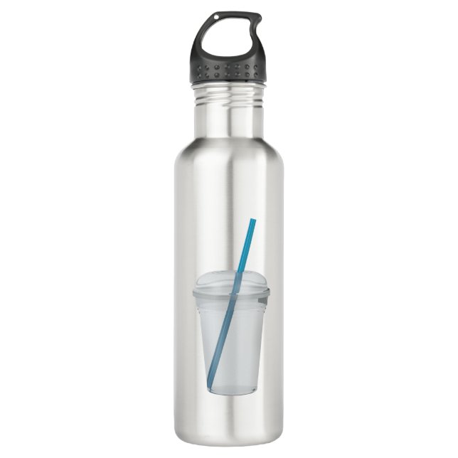 Leere Plastikglätter mit Stroh Edelstahlflasche (Vorderseite)