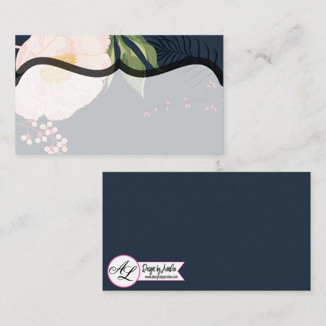 Leere Platzkarten Baby Pink Cosmos auf Marine (Vorne/Hinten)