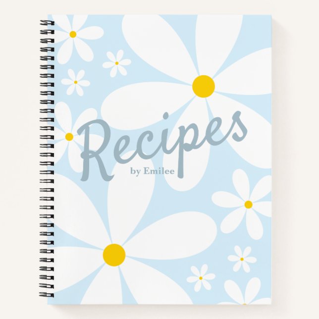 Leere Rezept | Elegante Daisy-Blume (blau) Notizbuch (Vorderseite)