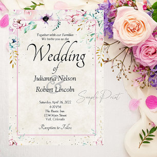 Leere schöne rosa und violette Blumenhochzeit Invi Einladung