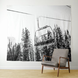 Leere Skilift // Schwarzer und Weißer Winter Wandteppich