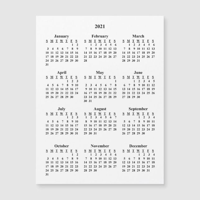Leerer Kalender 2021 Magnetkarte (Vorderseite)