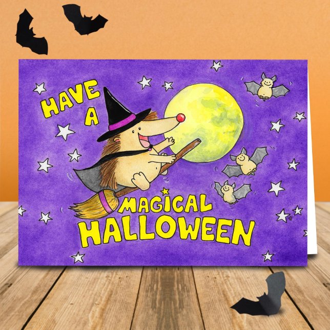 Leerer Süßer Halloween Igel Hexe Karte (Von Creator hochgeladen)
